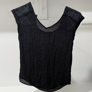 Bwear Black Lace-Yoke Sheer Sleeveless Blouse